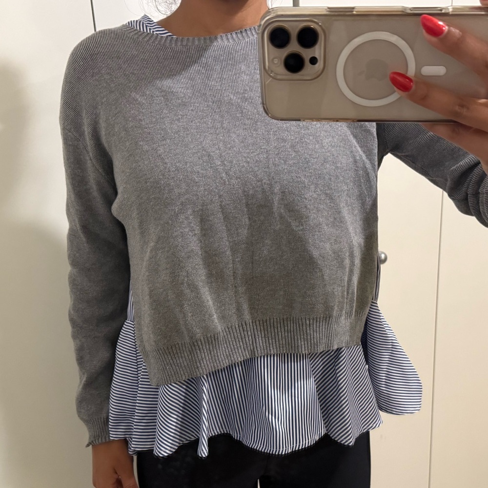 English Factory Gray and Blue Layered Blouse